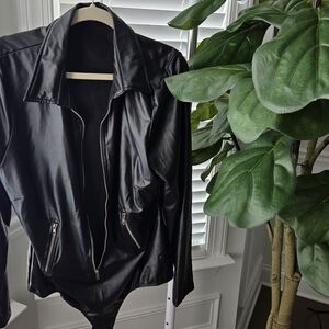 Black Faux Leather Bodysuit (NEW!)